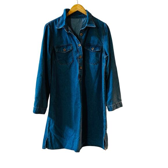 Emery Rose Chambray Long Sleeve Tunic Top Size L Large NWT Blue - Picture 6 of 6